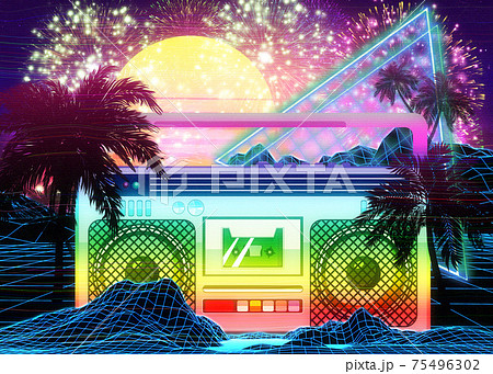 Boombox 80s Vaporwave Tropical Posterのイラスト素材