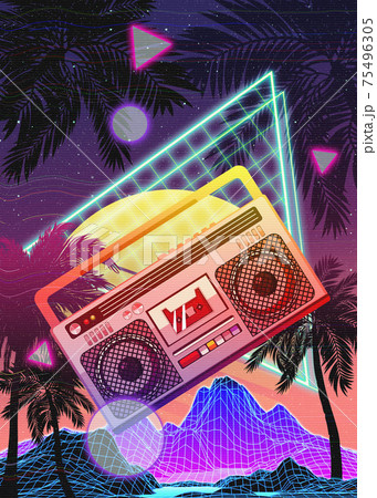 Boombox 80s Vaporwave Tropical Posterのイラスト素材