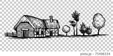 Ink sketch of old European country house. Ink sketch of old European country house. 75496334