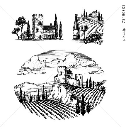 Ink sketches of italian views. Ink sketches of italian views. 75496335