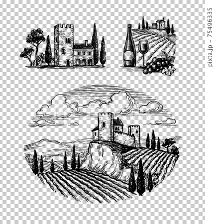 Ink sketches of italian views. Ink sketches of italian views. 75496335
