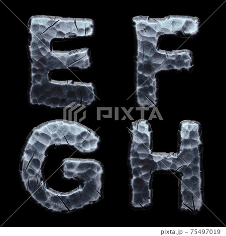 Set of capital letters E, F, G, H made of forged metal isolated on black background. 3d Set of capital letters E, F, G, H made of forged metal isolated on black background. 3d 75497019