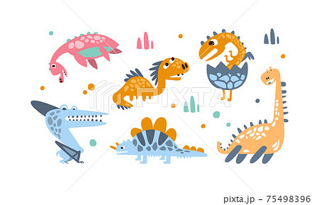 Cute Funny Baby Dinosaurs Set, Adorable Prehistoric Animals Cartoon Vector Illustration Cute Funny Baby Dinosaurs Set, Adorable Prehistoric Animals Cartoon Vector Illustration 75498396