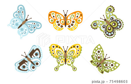 Set of Cute Butterflies Insects, Decoration Design Element Flat Vector Illustration 75498603