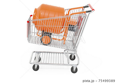 Shopping cart with cement mixer. 3D rendering Shopping cart with cement mixer. 3D rendering 75499389