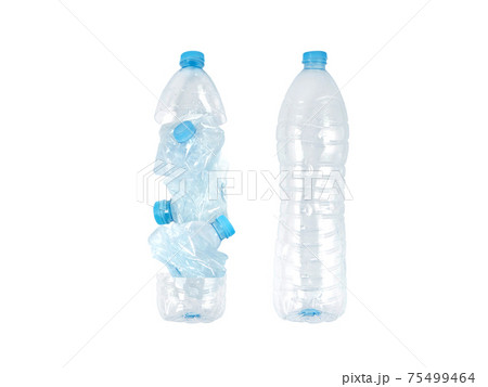 Whole and squashed plastic bottles isolated on white. Whole and squashed plastic bottles isolated on white. 75499464