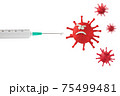 Sad coronavirus and injection syringe 3D illustration 75499481