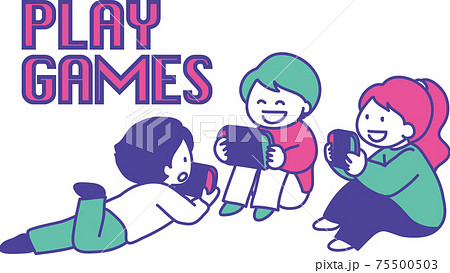 マルチプレイでゲームを楽しむ子供達のイラスト マルチプレイでゲームを楽しむ子供達のイラスト 75500503