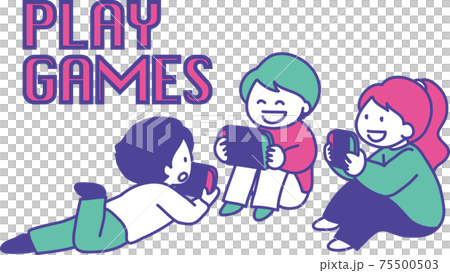 マルチプレイでゲームを楽しむ子供達のイラスト マルチプレイでゲームを楽しむ子供達のイラスト 75500503