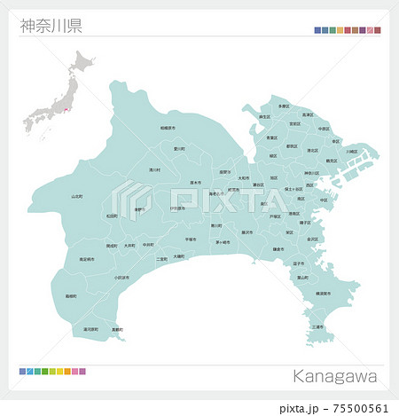 神奈川県の地図・Kanagawa・市町村名（市町村・区分け