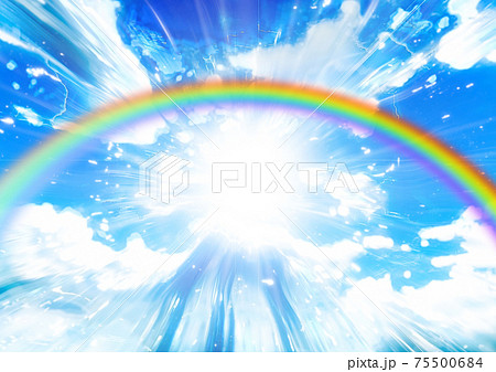 青空に架かる虹のイラストのイラスト素材