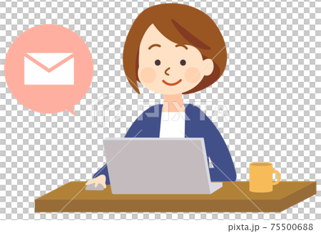 A woman sending an email on her laptop 75500688