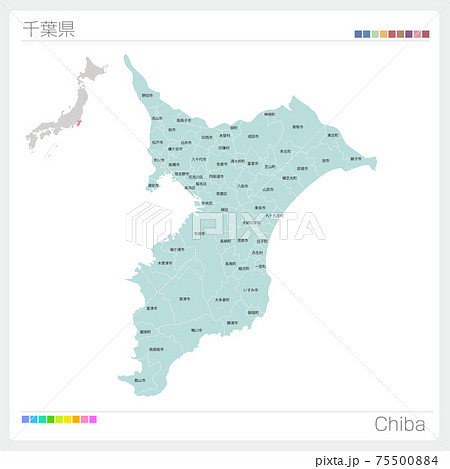 千葉県の地図 Chiba 市町村名 市町村 区分け のイラスト素材