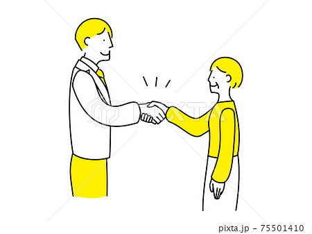 握手をするスーツ男性とシニア女性のイラスト素材