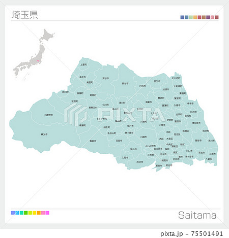 埼玉県の地図 Saitama 市町村名 市町村 区分け のイラスト素材