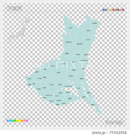 茨城県の地図・Ibaragi・市町村名（市町村・区分け） 75502056