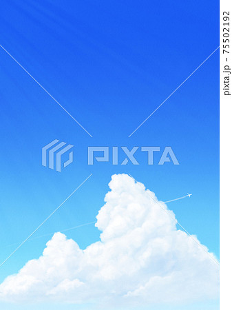 快晴の青空と飛行機雲のイラストのイラスト素材