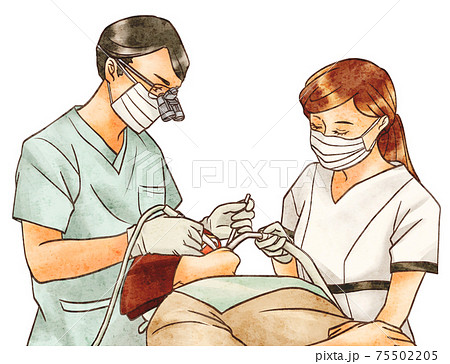 歯医者さんの治療（男性医師）のイラスト素材 [75502205] - PIXTA