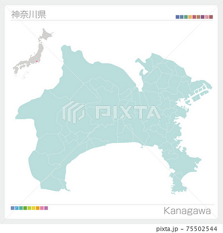 神奈川県の地図 Kanagawa 市町村 区分け のイラスト素材