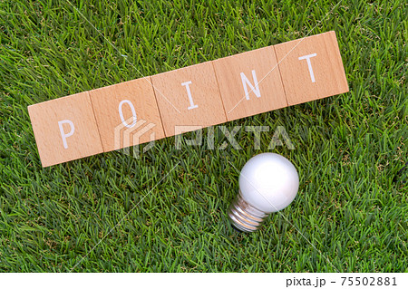 ポイント｜「POINT」と書かれた積み木と電球 75502881