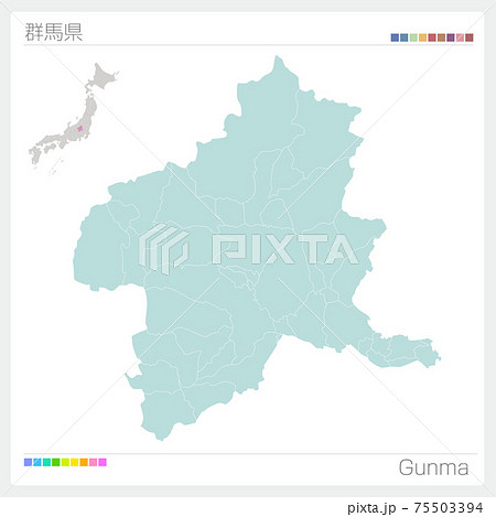 群馬県の地図 Gunma 市町村 区分け のイラスト素材
