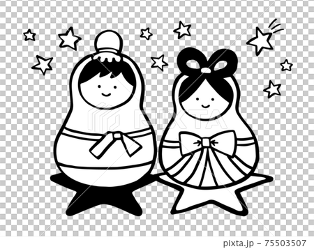 かわいい織姫と彦星 七夕 夏/手書きイラスト素材 かわいい織姫と彦星 七夕 夏/手書きイラスト素材 75503507
