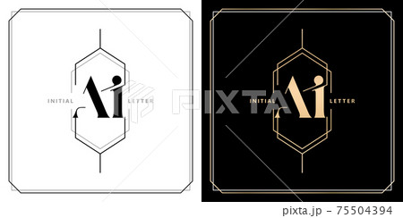 AI or IA initial letter and graphic name, IA or AI Monogram with polygonal frames and border, for Wedding couple logo monogram, with two colors variation designs with isolated black white backgrounds 75504394