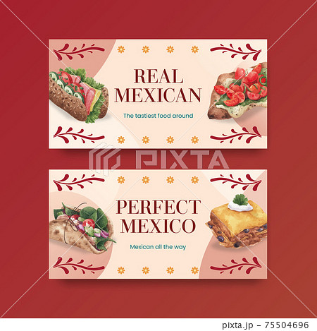 Twitter template with Mexican food concept design watercolor illustration 75504696