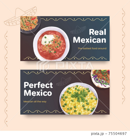 Twitter template with Mexican food concept design watercolor illustration 75504697