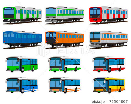 電車とバスのセット アイコン イラストのイラスト素材