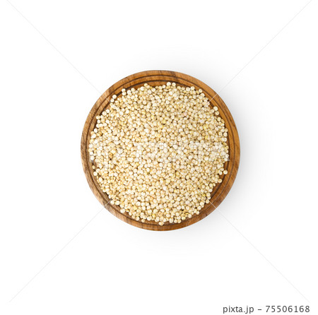 Quinoa seeds in wooden bowl isolated on white background with clipping path, top view Quinoa seeds in wooden bowl isolated on white background with clipping path, top view 75506168