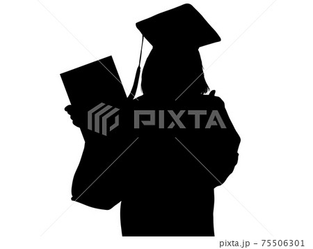 卒業証書を持つ女性のシルエットのイラスト素材