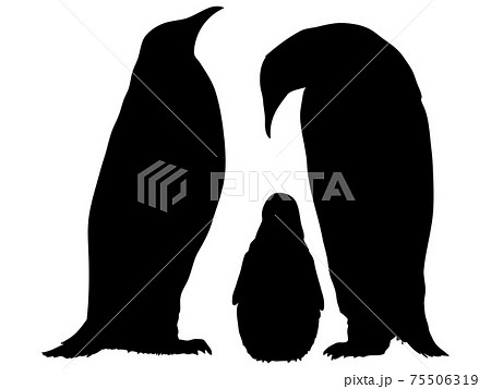 ペンギンの親子のシルエットのイラスト素材