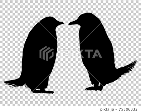 2羽のペンギンのシルエットのイラスト素材