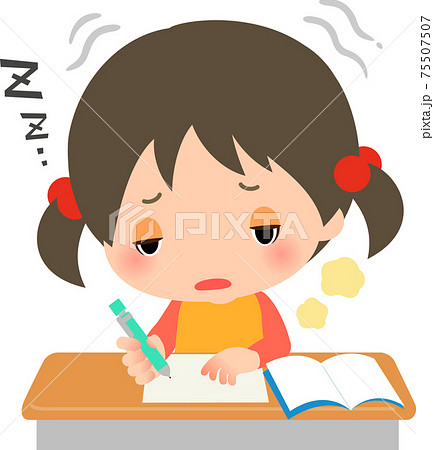 授業中に居眠りする女の子のイラスト素材
