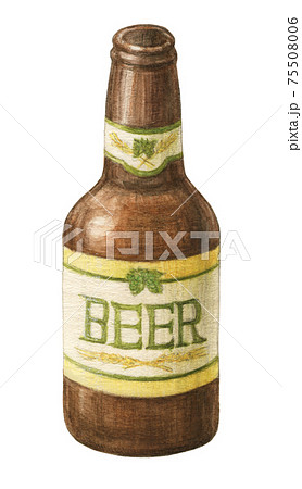 クラフトビール瓶 手描き水彩色えんぴつ画のイラスト素材