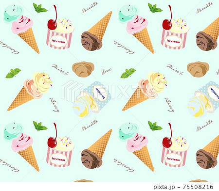 アイス アイスクリーム シームレスパターン 柄 夏 スウォッチのイラスト素材