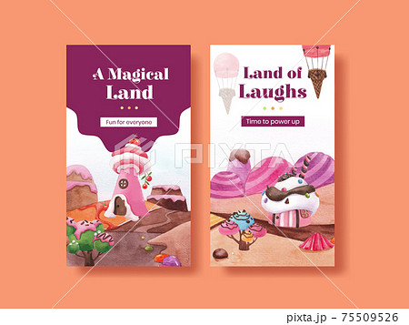 Instagram template with candy land concept design watercolor illustration 75509526