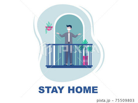 Stay at Home for Quarantine or Self Isolation to Reduce the Risk of Infection To Prevent Coronavirus. Vector Illustration 75509803
