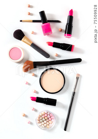 Make-up artist's professional tools, shot from the top on a white background Make-up artist's professional tools, shot from the top on a white background 75509928