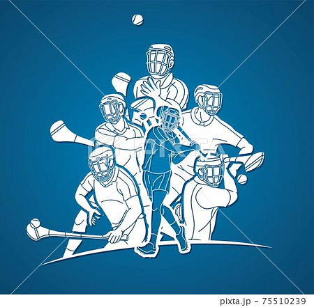 Hurling sport players action. Hurley sport cartoon graphic vector 75510239