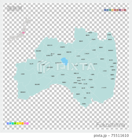 Map of Fukushima Prefecture, Fukushima, municipalities (municipalities, divisions) 75511610