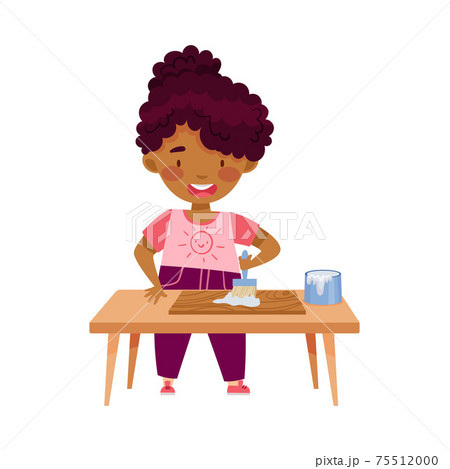 Pretty African American Girl Standing At Table のイラスト素材
