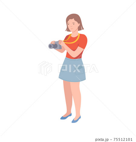 Young Woman as Tourist Character with Camera on Excursion or Sightseeing Tour Vector Illustration Young Woman as Tourist Character with Camera on Excursion or Sightseeing Tour Vector Illustration 75512101