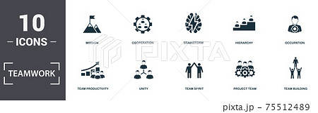 Teamwork icons set collection. Includes simple elements such as Workgroup, Team Productivity, Unity, Team Spirit, Project Team, and Mobility premium icons 75512489