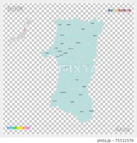 秋田県の地図・Akita・市町村名(市町村・区分け) 秋田県の地図・Akita・市町村名(市町村・区分け) 75512576