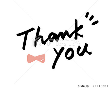 かわいい文字のthank Youとリボン 手書きイラストのイラスト素材