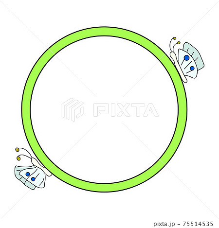 2匹の蝶と緑色の丸いフレーム 75514535