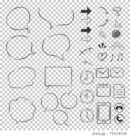シンプルな手書きの吹き出しとアイコンのセット 75514536