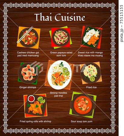 Thai cuisine vector menu, food meals of Thailand 75515155